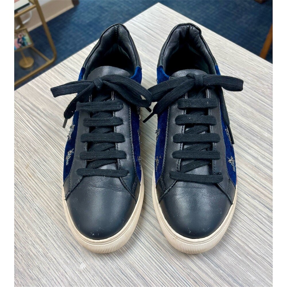 Barneys New York Sneakers Womens EU 38 Blue Beaded Bug Embellished Low Top